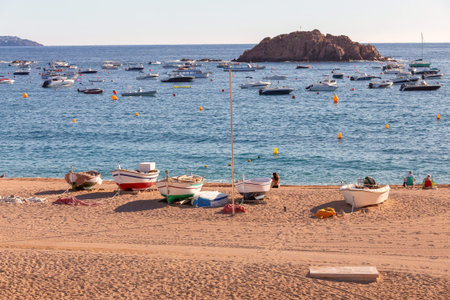 Fishing boats on beach in Tossa de Mar, Spain