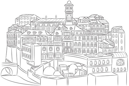 Old Town Tbilisi, Georgia illustrationのイラスト素材