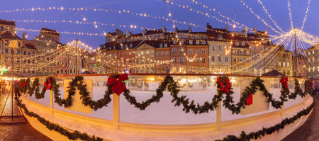 Old Town Market Square ice rink Warsaw Polandの写真素材