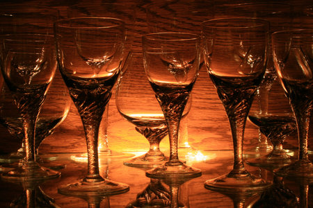 Back-lighted Cognac and Wine Glasses.の写真素材