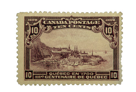 Canadian Postage Stamp of Quebec City's 300th Anniversary, printed in 1908.の写真素材