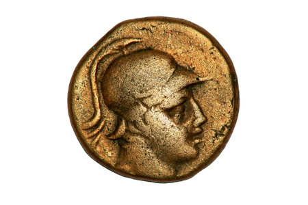 Ancient Greek Coin showing Corinthian Solder, 3rd century BC.の写真素材