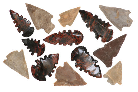 Pre-European Native American Arrowheads made of Obsidian and Chert.の写真素材