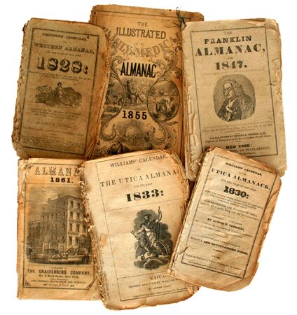 Collection of very old, original farmer's almanacs.の写真素材