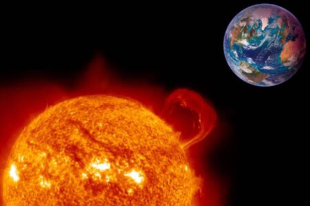 The Sun overheats a future Earth in this illustration.の写真素材
