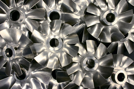 A collection of same-type industrial fan blades
