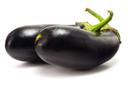 young ripe eggplant on a white backgroundの写真素材