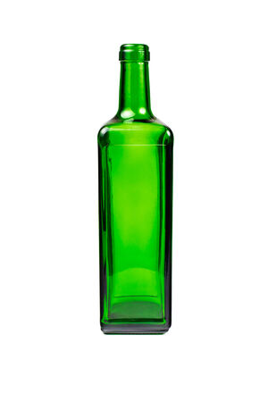 Empty green glass bottle isolated on white backgroundの写真素材