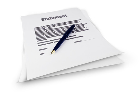 Document with the text of the statement on a piece of paper on white backgroundの写真素材