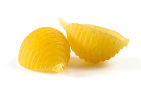 Pasta shells one two three isolated on white backgroundの写真素材