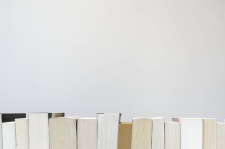 Books in a row on light grey backgroundの写真素材