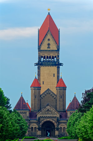 Close-up of famous chapel complex in South Cemetery in Leipzig, Germanyの写真素材