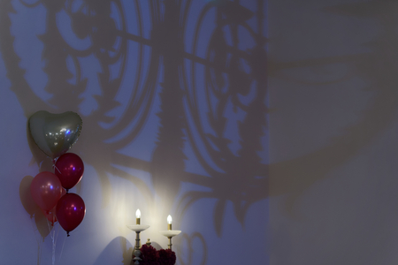 Amazing chandelier shadow on white wallの写真素材