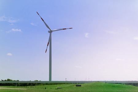 Wind turbine on the Energy Hill Georgswerder in Hamburg, Germany.