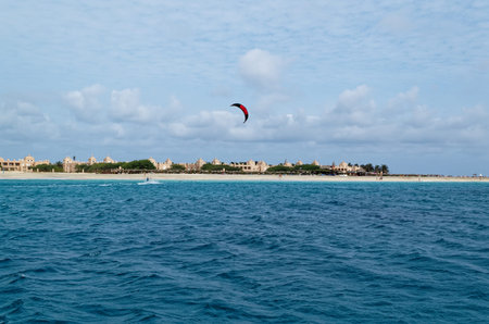Panoramic view of sand beach in the island Sal, Cape Verde