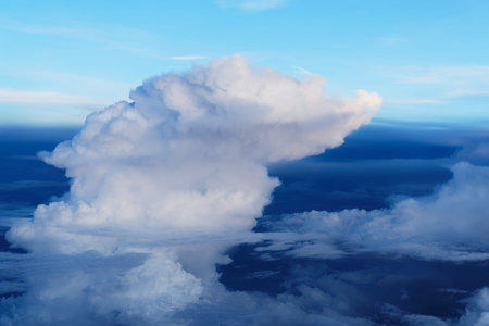 Amazing cloud formation in the blue sky, cloudscape from porthole