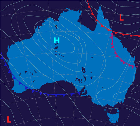 Meteologic weather forecast on the map of Australia on a dark background. Vector illustration.のイラスト素材