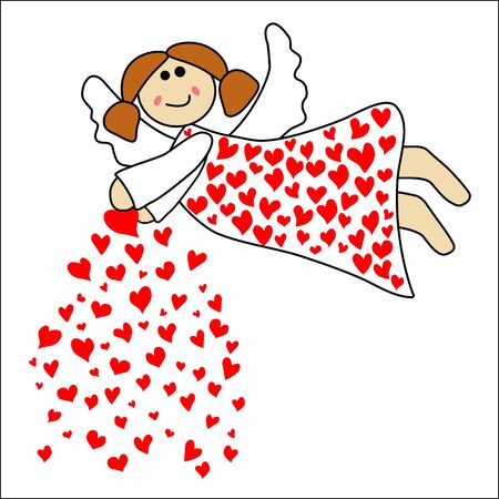 Angel with hearts flies in the sky.のイラスト素材