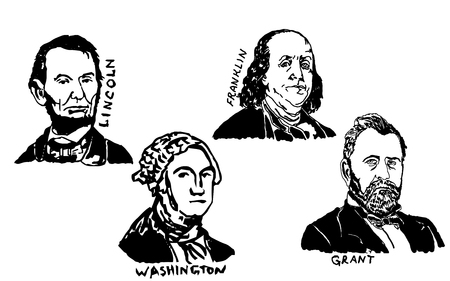 American presidents hand drawing. Vector sketchのイラスト素材