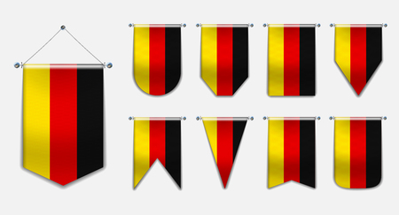 Set of hanging flags of the GERMANY with textile texture. Diversity shapes of the national flag country. Vertical Template Pennant for background, banner, web site, logo,award, achievement, festival. EPSのイラスト素材