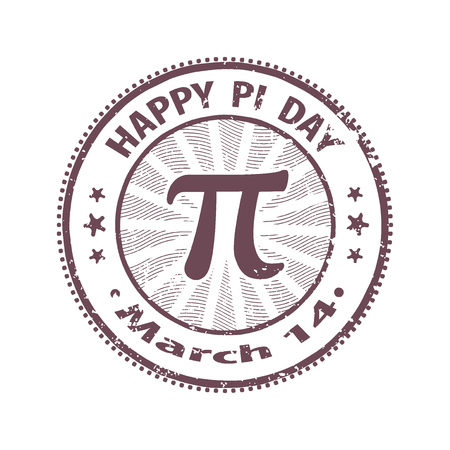 Happy Pi day rubber stamp isolated on white background. The design of the old worn round stamp for celebration. 14 march world mathematical holiday event label, greeting card, graphic element.のイラスト素材