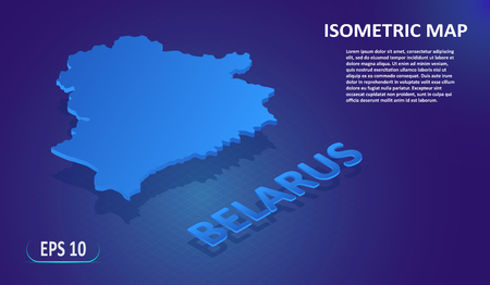 Isometric map of the BELARUS. Stylized flat map of the country on blue background. Modern isometric 3d location map with place for text or description. 3D concept for infographic.のイラスト素材