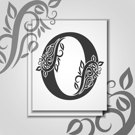 Premium letter O with Elegant floral contour for initials. Letter O isolated on modern card. Universal symbol template for design, business or wedding card, monogram, restaurant, coverのイラスト素材
