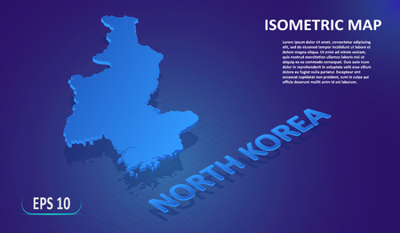 Isometric map of the NORTH KOREA. Stylized flat map of the country on blue background. Modern isometric 3d location map with place for text or description. 3D concept for infographic.のイラスト素材