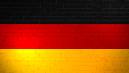 Germany national flag painted on brick wall. Stone wall texture background. Vintage minimalistic template for wallpaper,poster, banner.Background for design in country flag.Vector grunge illustration.のイラスト素材