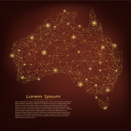Australia map. Abstract mash line and point scales on dark geometric background. Wire frame 3D Mesh polygonal network line, design sphere, dot and structure.のイラスト素材