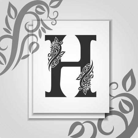 Premium letter H with Elegant floral contour for initials. Luxury card letter H. Universal symbol template for design, business card, monogram, restaurant, boutique, hotel, heraldicのイラスト素材