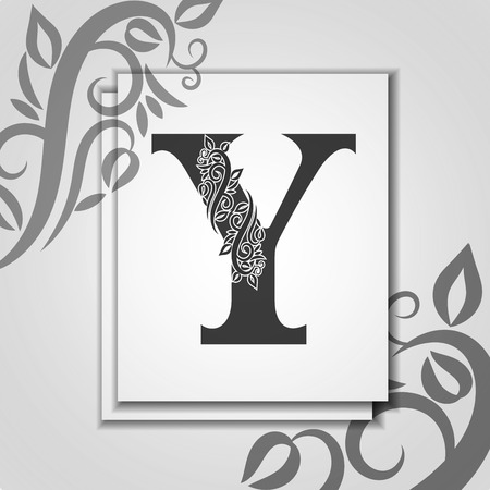 Premium letter Y with Elegant floral contour for initials. Letter Y isolated on modern card. Universal symbol template for design, business or wedding card, monogram, restaurant, coverのイラスト素材