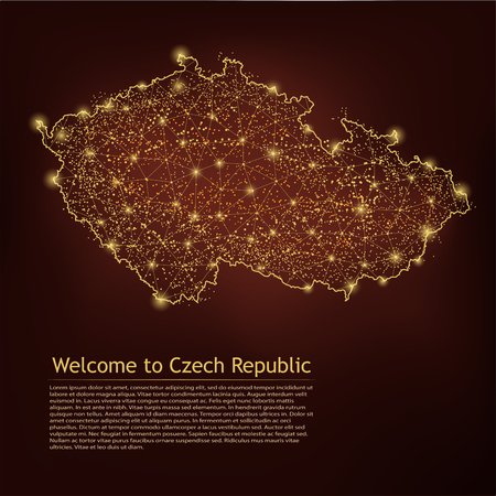 Czech Republic map. Abstract mash line and point scales on dark geometric background. Wire frame 3D Mesh polygonal network line, design sphere, dot and structure.のイラスト素材