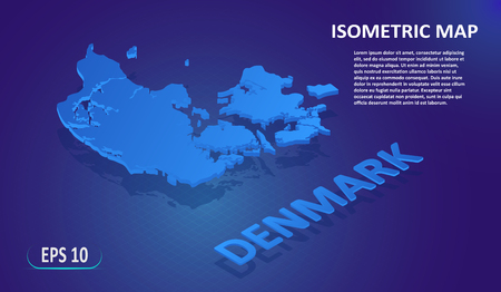 Isometric map of the DENMARK. Stylized flat map of the country on blue background. Modern isometric 3d location map with place for text or description. 3D concept for infographic. EPS 10のイラスト素材
