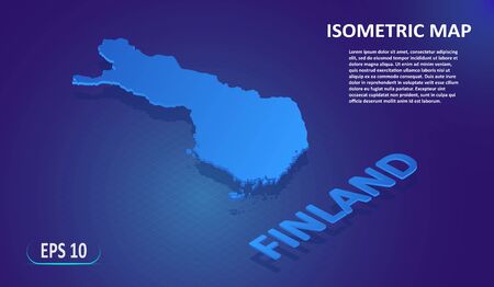 Isometric map of the FINLAND. Stylized flat map of the country on blue background. Modern isometric 3d location map with place for text or description. 3D concept for infographic. EPS 10のイラスト素材