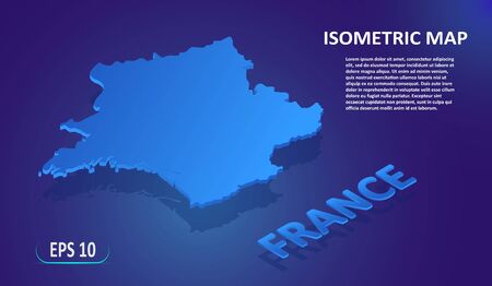 Isometric map of the FRANCE. Stylized flat map of the country on blue background. Modern isometric 3d location map with place for text or description. 3D concept for infographic. EPS 10のイラスト素材