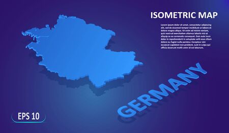 Isometric map of the GERMANY. Stylized flat map of the country on blue background. Modern isometric 3d location map with place for text or description. 3D concept for infographic. EPS 10のイラスト素材