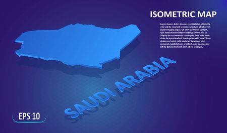 Isometric map of the SAUDI ARABIA. Stylized flat map of the country on blue background. Modern isometric 3d location map with place for text or description. 3D concept for infographic. EPS 10のイラスト素材