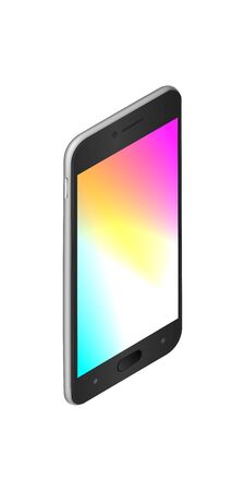 Smartphone. Empty touchscreen mobile phone color glows. 3d isometric design. Template of cellphone with a blank display. Digital gadget mockup is in side perspective view.Realistic vector illustrationのイラスト素材