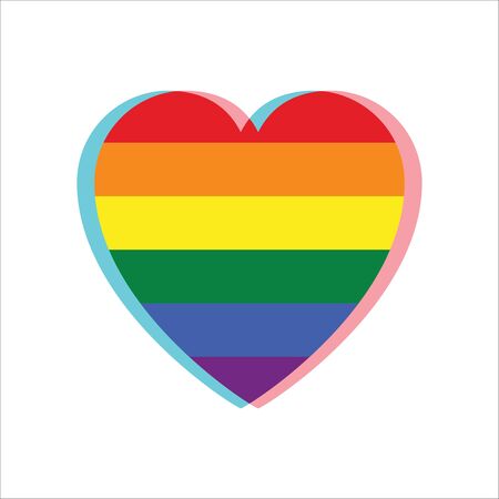 Heart LGBT with the rainbow flag inside. Rainbow heart isolated on white background. Pride flag cut heart shape. Love emoji icon. Concept love symbol. Valentine day. Vector illustrationのイラスト素材