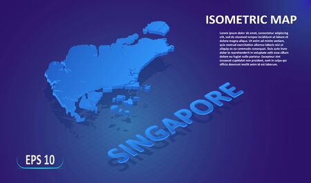 Isometric map of the SINGAPORE. Stylized flat map of the country on blue background. Modern isometric 3d location map with place for text or description. 3D concept for infographic.Vector illustrationのイラスト素材
