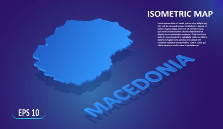 Isometric map of the MACEDONIA. Stylized flat map of the country on blue background. Modern isometric 3d location map with place for text or description. 3D concept for infographic. Vector EPS 10のイラスト素材