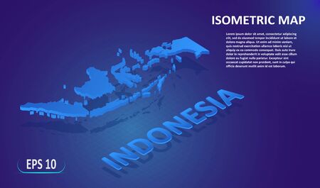 Isometric map of the INDONESIA. Stylized flat map of the country on blue background. Modern isometric 3d location map with place for text or description. 3D concept for infographic.Vector illustrationのイラスト素材