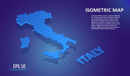 Isometric map of the ITALY. Stylized flat map of the country on blue background. Modern isometric 3d location map with place for text or description. 3D concept for infographic. Vector illustration EPS 10のイラスト素材