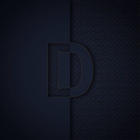 Silhouette initial letter D isolated on black textured background. Letter logo or emblem in paper cut style. Modern 3d design for advertising, monogram, card, cover, poster, banner, decoration.のイラスト素材