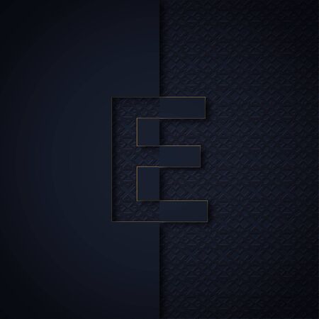 Silhouette initial letter E isolated on black textured background. Letter logo or emblem in paper cut style. Modern 3d design for advertising, monogram, card, cover, poster, banner, decoration. EPS 10のイラスト素材