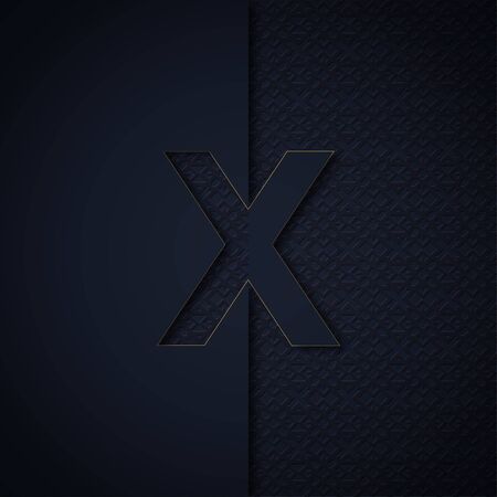 Silhouette initial letter X isolated on black textured background. Letter logo or emblem in paper cut style. Modern 3d design for advertising, monogram, card, cover, poster, banner, decoration.のイラスト素材