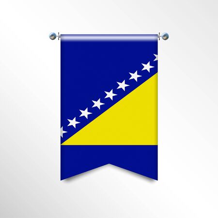 The national flag of the Bosnia Herzegovina with texture. Triangle flag hanging on a pole. Vertical austrian icon flag for background, banner, web site. Official sign of the country of the ECのイラスト素材