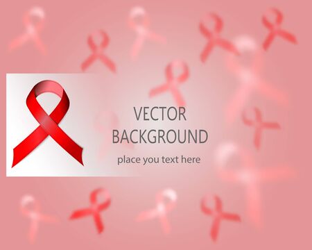 World Cancer Day Awareness Ribbon. Red ribbon symbol or emblem badge on colorful background. Banner for World AIDS Day, breast cancer, 4 february world cancer day. The concept of help and charity.のイラスト素材