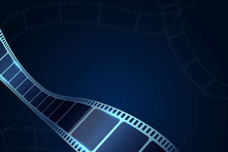 Realistic Cinema Background. 3D film strip in perspective. Vector template cinema festival or presentation with place for text. Movie design for brochure, poster, banner or flyer.Film industry concept.のイラスト素材